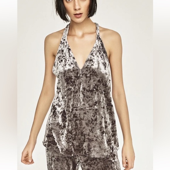 Zara Tops - Zara Woman Silver Crushed Velvet Open Back Tank Top